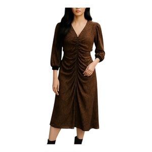 Nu Denmark Rin Sustainable Dress Size Small Ruched Toffee European Brown Black